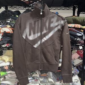 Vintage Y2K Women’s Nike Brown And Silver Zip Up Sweater Size Small